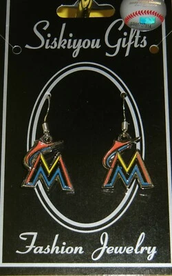 Miami Marlins Dangle Earrings (chrome) MLB Licensed Baseball Jewelry - Image 1 of 3