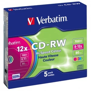 Verbatim CD-RW SERL 12x 700MB Scratch resistant/Colour surface 5 Pack 43167 - Picture 1 of 1