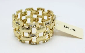 Neu Devan Gold Stretch Armband mit klaren Kristall Strasssteinen neu mit Etikett #B1235 - Bild 1 von 2