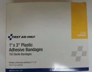 Erste Hilfe nur G106AC 1"X3" selbstklebende beige Kunststoff Bandagen Box mit 100 - Bild 1 von 3