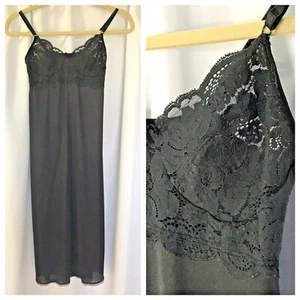 VTG Vanity Fair Black Full Slip Sz 34 TT Stretchy Lace Top Nylon Slip Loungewear - Picture 1 of 12