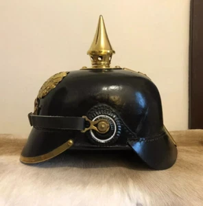 Casco de cuero prusiano Pickelhaube alemán hecho a mano Gorra militar imperial regalo - Imagen 1 de 8