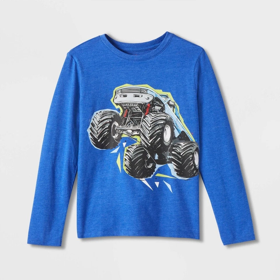 Boys' Monster Truck Long Sleeve Graphic T-Shirt - Cat & Jack Blue XL - Image 1 of 1