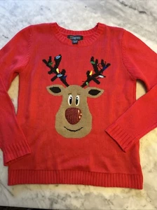 Cute! Youth Girls 33 Degrees Reindeer Christmas Sweater; Red; Sz 14/16 - Picture 1 of 15