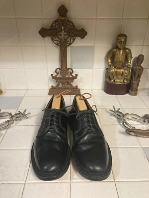 Bostonian Black Leather Vintage Plain Toe Blucher Lace up Dress Shoes 9.5 D/B - Image 1 of 4