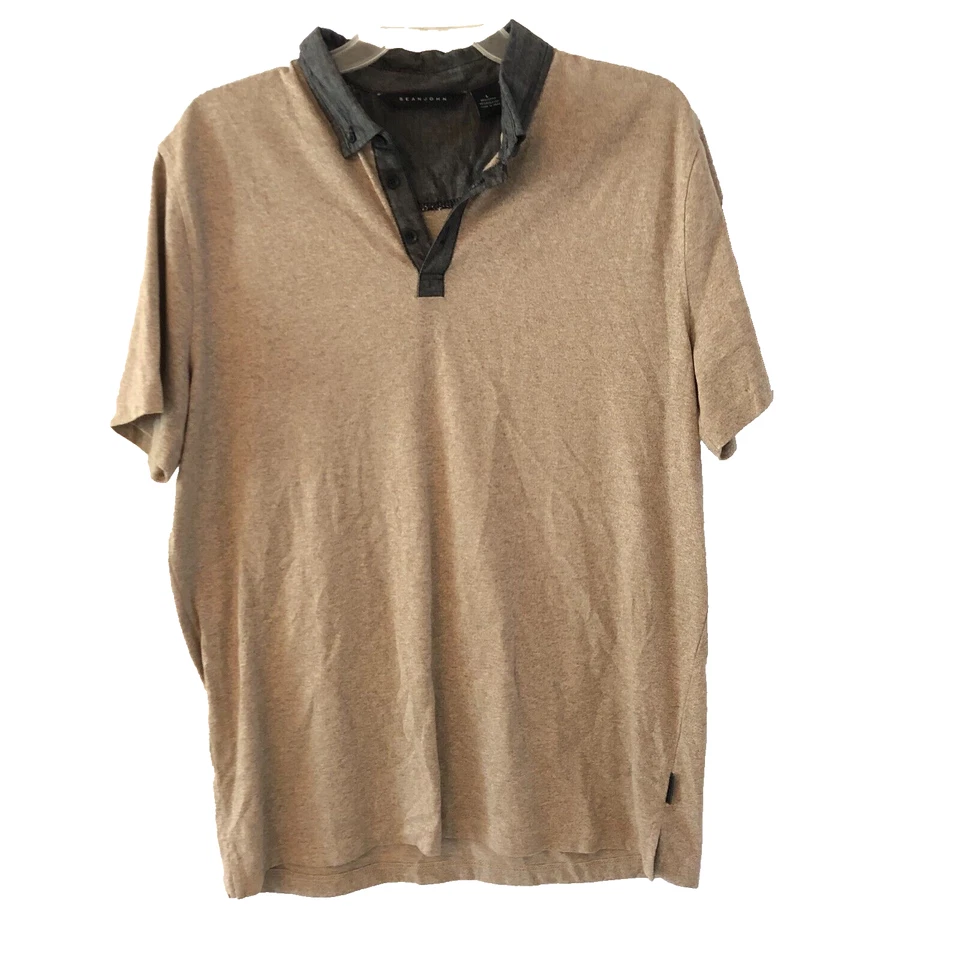 Sean John Men Short Sleeve Polo Shirt size L Large Gray Brown Stretch - Image 1 of 4