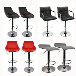 Set of 2 Bar Stools Swivel Adjustable Bar Chair Modern PU Leather Pub Counter