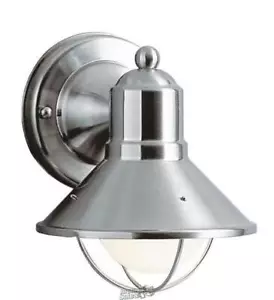 KICHLER Seaside 1-Light Brushed Nickel Outdoor Sconce with Glass Globe - Picture 1 of 2