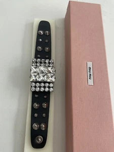 MIU MIU CRYSTAL & STUDDED BLACK LEATHER CUFF BRACELET - WORN ONCE - STUNNING!! - Picture 1 of 8