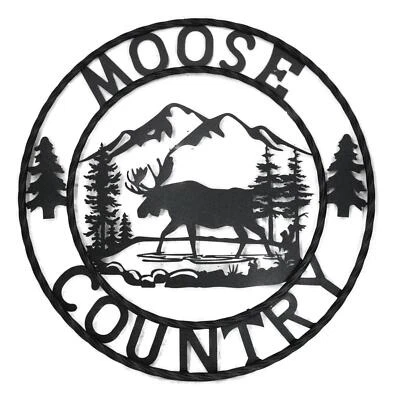 24" Rustic Western Moose Country By Mountains Pine Forest Metal Wall Circle Sign - Image 1 of 4