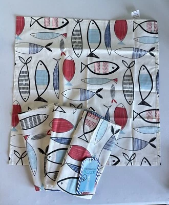 STOF France Mediterranean Blue 19"x19" Set Of 4 Fish Napkins Multicolor NEW! - Image 1 of 4