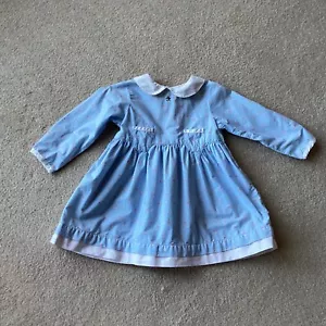 TOMMY HILFIGER INFANT DRESS, 18-24 MONTH, FLORAL ON BLUE, FRONT POCKETS,COLLARED - Picture 1 of 4
