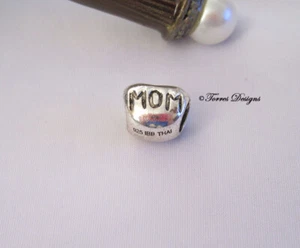 New 925 Sterling Silver MOM Engraved Heart Shape 3mm Charm - Picture 1 of 4