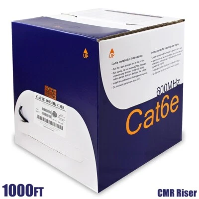 1000FT Cat6 Ethernet LAN Network UTP CMR Riser Cable 23AWG Solid Bulk Wire Black - Image 1 of 2