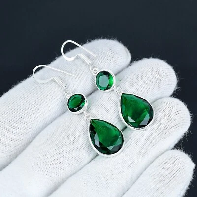 Bello Verde Tormalina Gemma Fatto a Mano Gioielli 925 Argento Sterling Orecchino - Immagine 1 di 4