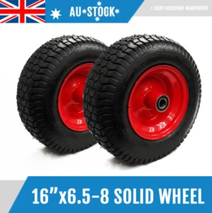 2x 16-6.5-8 Solid Wheelbarrow Wheel Non-Pneumatic Tyre Barrow Trolley Wagon 25mm - Picture 1 of 4