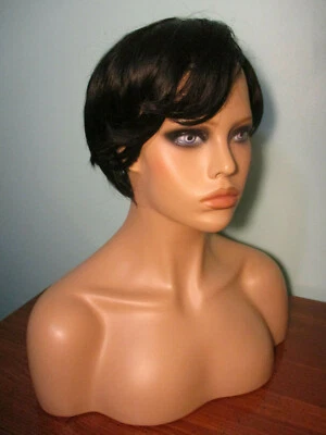 Peluca recta estilo retro corte PIXIE negro 4" - 6" Foto 1 de 4
