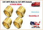 (4 PACK) Solid Brass Pipe Fitting Adapter 3/4" Male NPT to 1/2" Female NPT