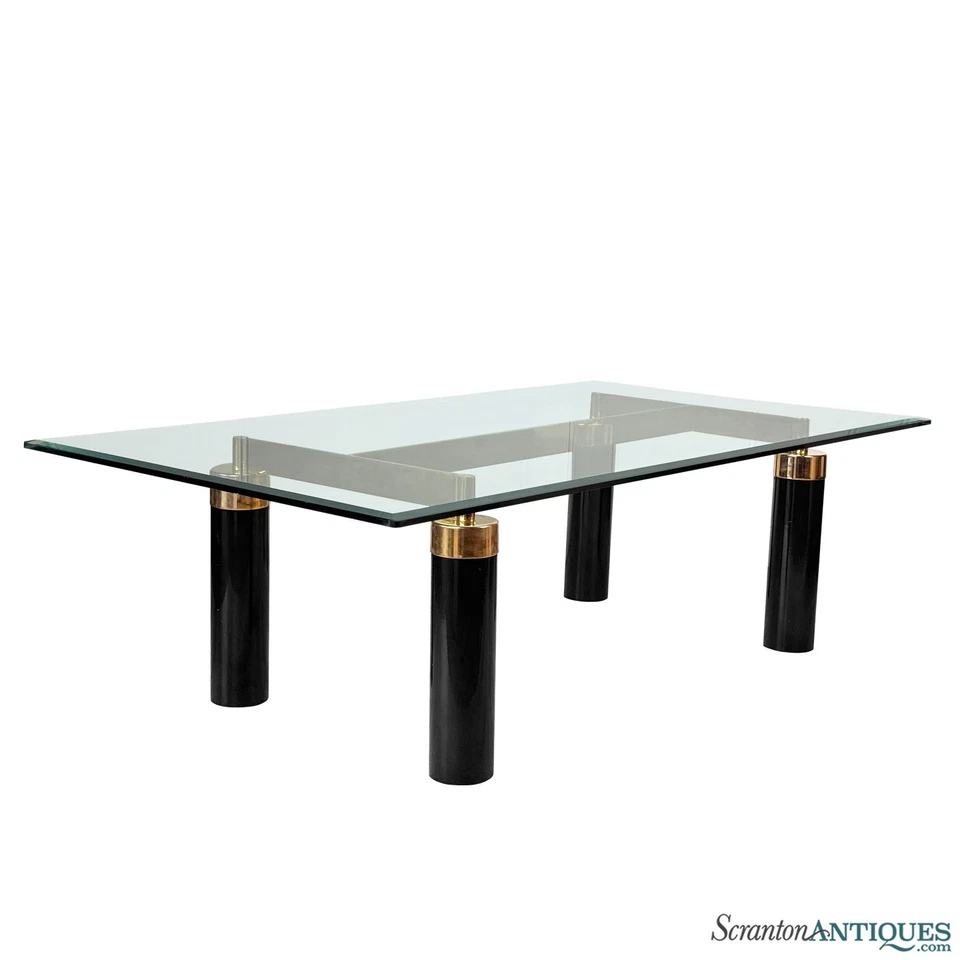 Vintage Art Deco Column Black Lucite & Brass Rectangular Coffee Table - Image 1 of 4