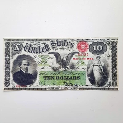 10 Dollars 1864 US United States Treasure Note Reproduction Banknote Fr US# 196a - Image 1 of 4