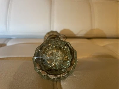 Vintage 12-Point Clear Crystal Glass & Brass Door Knob Set Pair 2 - Image 1 of 4