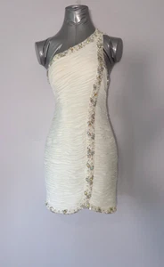 Hannah S Ladies Beautiful White Beaded One Shoulder Strap Ruched Dress Size 6 - Picture 1 of 7