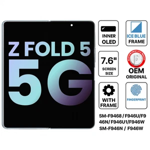 Original OLED Inner Display for Samsung Galaxy Z Fold 5 5G + Frame ICE BLUE OEM - Picture 1 of 5