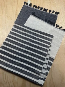 Pottery Barn Blue Striped Table Runner 20 X 108" Ribbed Fringes India Cotton - Picture 1 of 4