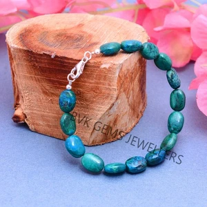 Natural Chrysocolla Beaded Bracelet, 9x11mm Chrysocolla Smooth Oval-Tumble - Picture 1 of 3