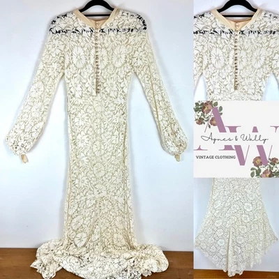 Stunning Antique 1930s Lace Wedding Full Length Gown Size U.K. 8 vintage dress  - Image 1 of 4