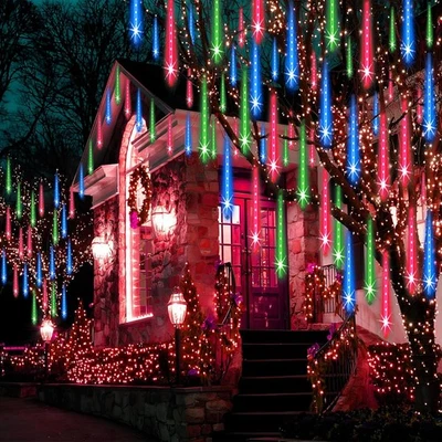 Christmas Lights Outdoor Tree Cascading Icicle Light 8 Tubes 192LED Shooting Sta - Image 1 of 4