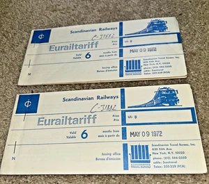 2 - 1972 SCANDINAVIAN RAILWAYS - EURAILTARIFF Tickets - Picture 1 of 6
