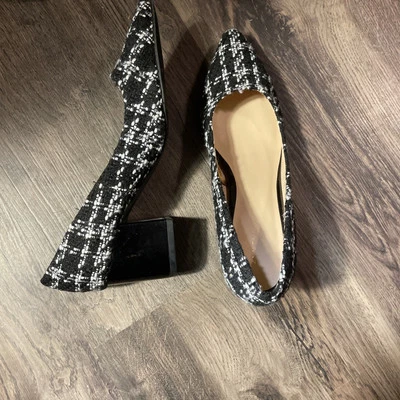 Ann Taylor Factory Mujer Tweed Blanco y Negro Cuadros Tacón Bajo Bloque Talla 8 M Nuevo Foto 1 de 4