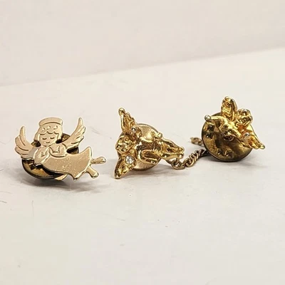 Guardian Angel Cherub Lapel Pins Gold-Tone Religious Jewelry Lot of 3 - Image 1 of 4