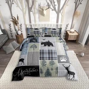 Rustic Patchwork Comforter Set, Checkered Buffalo Plaid Duvet Sets For Kids T... - Picture 1 of 6