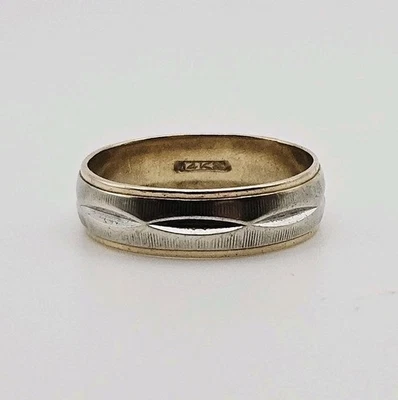 14k Two-Tone Gold Men's Wedding Band Ring (5.09 Grams) Size 10.75 Art Deco Vtg  - Image 1 of 4