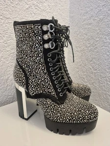High Heel Schnürstiefelette mit Nieten Strasssteine Plateau 12cm Gr. 37 Neu - Bild 1 von 6