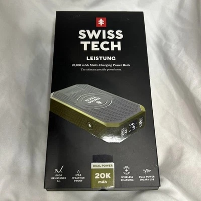 Swiss Tech 20000 mAh SOLAR PORTABLE POWER BANK / WIRELESS CHARGER  WEATHER PROOF - Image 1 of 2