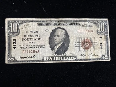 1929 $10 PORTLAND NATIONAL BANK PORTLAND MAINE NATIONAL CURRENCY CH #4128 - Image 1 of 4