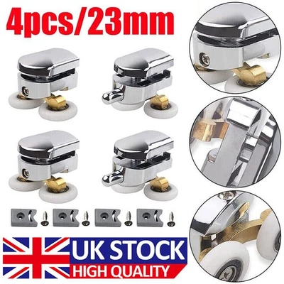 E-BESTDEAL 4 X Twin Shower Screen Door ROLLERS/Runners/Wheels Top & Bottom 23mm Replacement