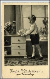 AK de felicitación de NOMBRE Dt. Reich 1938 niño niño con pastel tarjeta de felicitación - Imagen 1 de 1