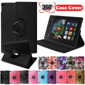 Case For Amazon Kindle Fire HD 7 8 10 Leather 360 Degree Rotating Stand Cover - Picture 1 of 16