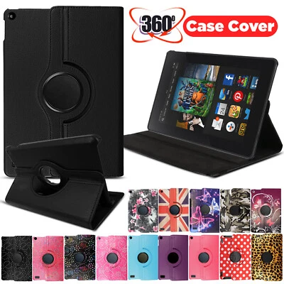 Case For Amazon Kindle Fire HD 7 8 10 Leather 360 Degree Rotating Stand Cover - Image 1 of 4