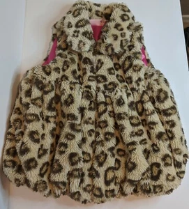 Kids Headquarters Girl Faux Fur Bubble Vest 4T Leopard Full Zip Sleeveless Fuzzy - Picture 1 of 7