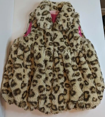 Kids Headquarters Girl Faux Fur Bubble Vest 4T Leopard Full Zip Sleeveless Fuzzy - Image 1 of 4
