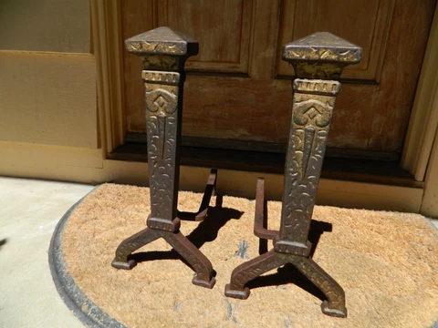 Genuine Vintage Art Deco FIREPLACE ANDIRONS (FIRE DOGS) 18" Tall Cover