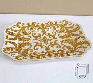 VASSOIO IN CERAMICA BIANCO E ORO ANTICO ARREDO CASA CUCINA - Imagen 1 de 1