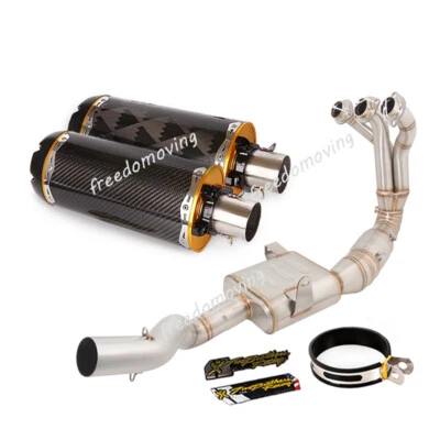 For Yamaha MT-09 FZ09 2020-2023 Full Exhaust System Front Pipe Carbon Fiber Tips - Image 1 of 4