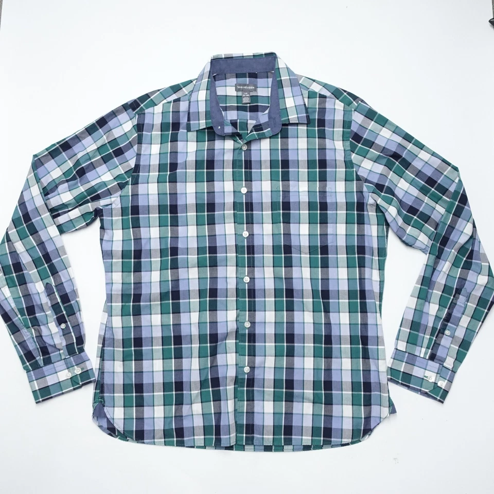 Рубашка мужская Van Heusen размер 16-16,5 разноцветная клетчатая с длинным рукавом с воротником - Изображение 1 из 4