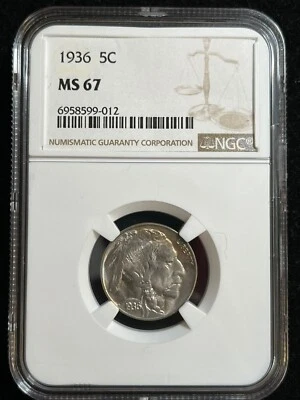 1936 Buffalo Nickel 5C MS67 NGC - Image 1 of 2